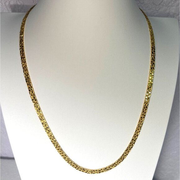 Vintage Unisex 24" Gold-Tone Nugget Textured Chain Necklace Fold-over Clasp - Picture 1 of 8